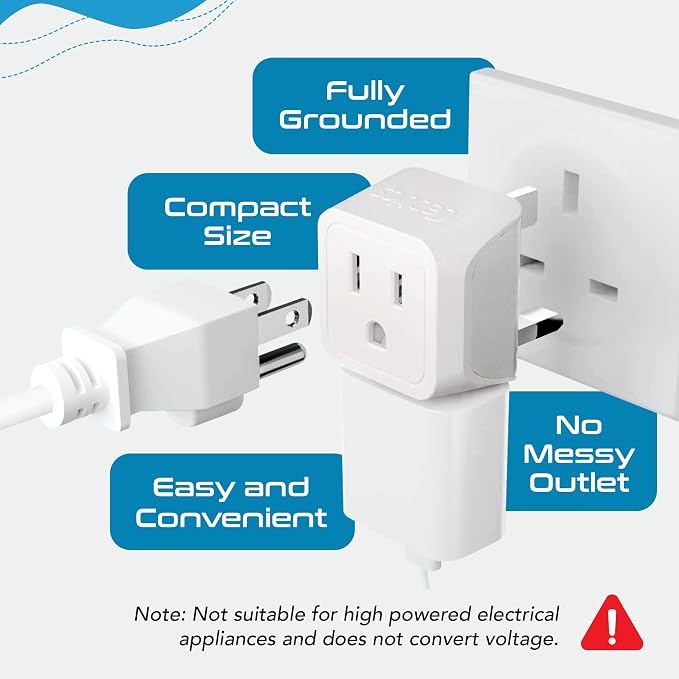 Ceptics UK Travel Plug Adapter, 2 in 1 Type G Adapter, US to UK Adapter, Ireland, Dubai Travel Adapter with Dual USA Inputs, CE, RoHS - HK Outlet Adapter, 3 Pack | Type G Adapter for Travel, US to UK Plug Adapter with 2 USA Outlet, UK Travel Adapter, C...