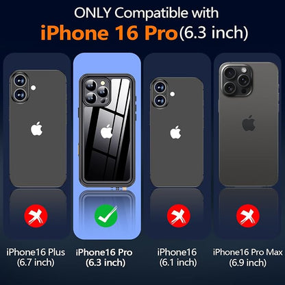 xiwxi for iPhone 16 Pro Case Waterproof,[IP68 Underwater][Built-in Screen Protector & Camera Protector][15FT Military Dropproof][Dustproof] Full Body Shockproof Protective Phone Case 6.3" Black
