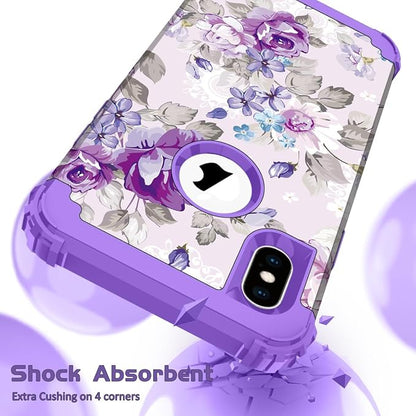 Hocase for iPhone Xs Max Case, Heavy Duty Shockproof Protection Soft Silicone Rubber+Hard Plastic Bumpers Hybrid Protective Case for iPhone Xs Max (6.5") 2018 - Lavender Flowers