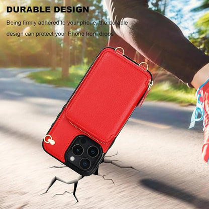 Bocasal Crossbody Wallet Case for iPhone 16 Pro Max, RFID Blocking Leather Purse Case with Card Holder, Protective Handbag Flip Cover with Zipper Wrist Strap Lanyard for Women 5G 6.9 Inch (Red)