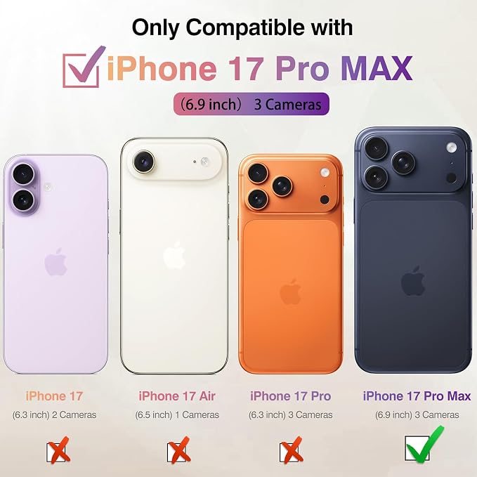 LOHASIC for iPhone 17 Pro Max Case Wallet with Detachable Crossbody Strap & Wrist Lanyard, RFID Blocking, 4 Card Slots 2 Cash Pockets, Vegan Leather Case with Card Holder for Women Girls, Purple