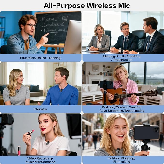 ZealSound Mini Microphone, Wireless Lavalier Mic for iPhone/iPad/Android, USB-C/Lightning, Noise Reduction, 33H Battery with Charging Case for Content Creators, TikTok & YouTube Videos - Transparent