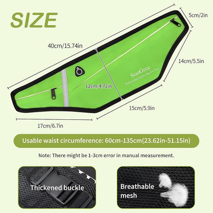 SooGree Slim Running Belt Fanny Packs for Women Men,Water Bottle Holder Hydration Fanny Pouch,Waterproof Sport Waist Pack with Reflective Strip,Runner Belt Bag for Running Cycling Camping Gym (Green)