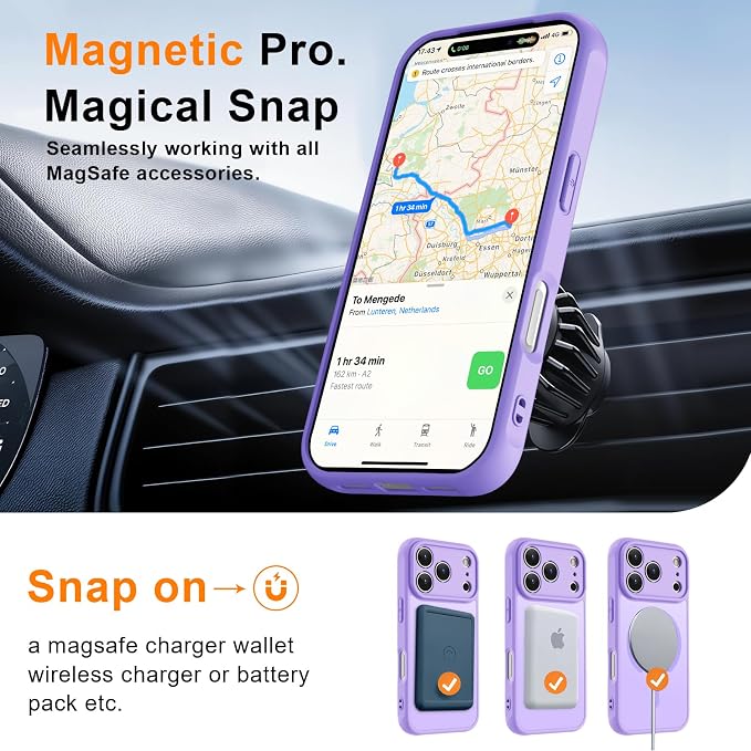 MOCCA Magnetic for iPhone 17 Pro Case, (Compatible with Magsafe) (16FT Military Grade Protection) Full Camera Protection Anti-Fingerprint Slim Translucent Matte Phone Cover 6.3",Light Purple