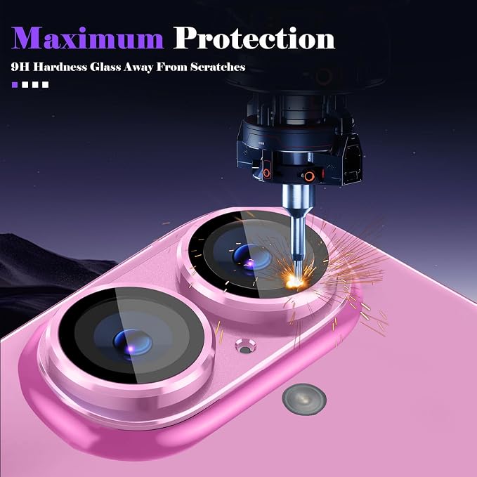 Camera Lens Protector for iPhone 16 / iPhone 16 Plus Camera Lens Protector [Strong Adsorption] [Not Easy to Break] Metal Tempered Glass Rear Camera Screen Cover - Pink