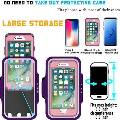 Arm Phone Holder for Running, Universal Cellphone Armband for iPhone 15 14 13 12 11 Pro/XR/XS/X/SE/8/7/6s/6, A/S/J, Up to 6.1’’, Sport Armband for Gym, Sports, Workout-Purple
