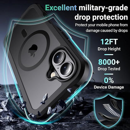 jaroco Magnetic for iPhone 17 Case, [Compatible with MagSafe][Military Grade Drop Protection][Heavy Duty Protection][Non-Slip][Shockproof] 2-Layer Durable Bumper Phone Case 6.3''-Black