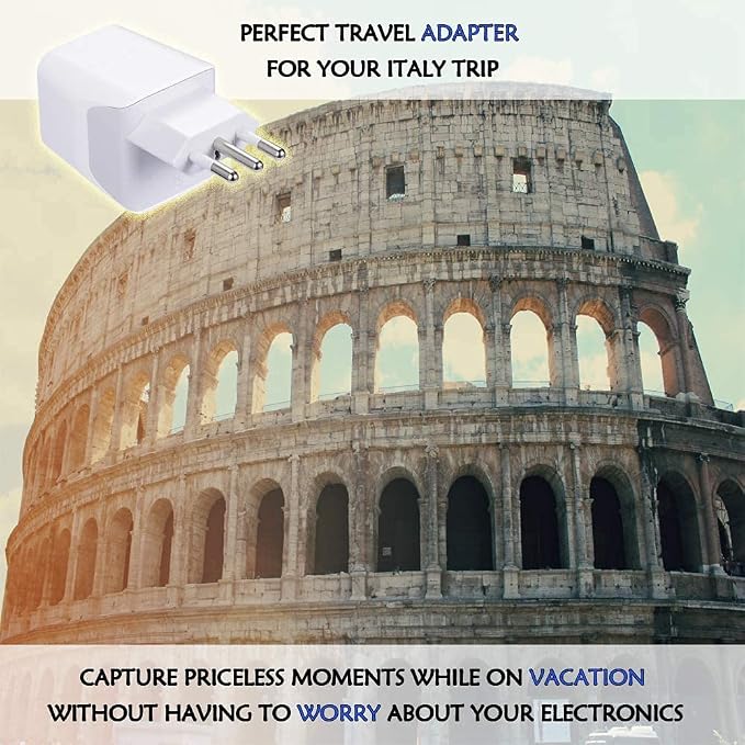 Ceptics Italy, Chile, Uruguay Travel Adapter Plug with Dual USB - USA Input - Type L - Ultra Compact - Perfect for Cell Phones, Laptop, Camera Chargers, iWatch, iPad, iPhone and More (CTU-12A)