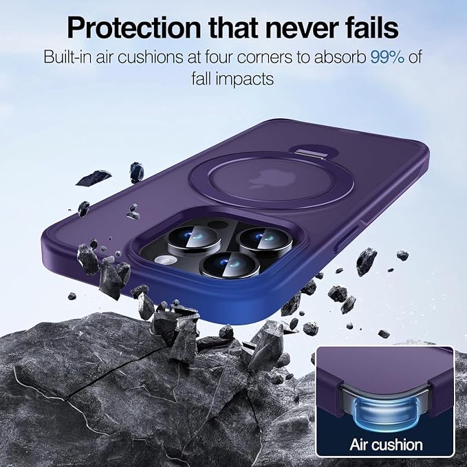 Anqrp 360° All-in-ONE Stand Case for iPhone 15 Pro with Rotatable Magnetic Kickstand Ring Holder, Compatible with MagSafe, MIL-Grade Shockproof iPhone 15 Pro Phone Case Cover 6.1" Purple