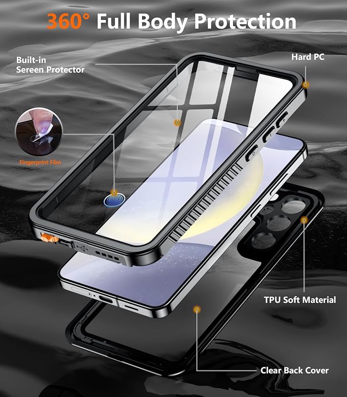 Temdan Compatible with Samsung Galaxy S24 Case Waterproof with Belt Clip Holster, Built-in Lens & Screen Protector Military Grade Shockproof Dropproof IP68 Underwater Full Body Phone Case