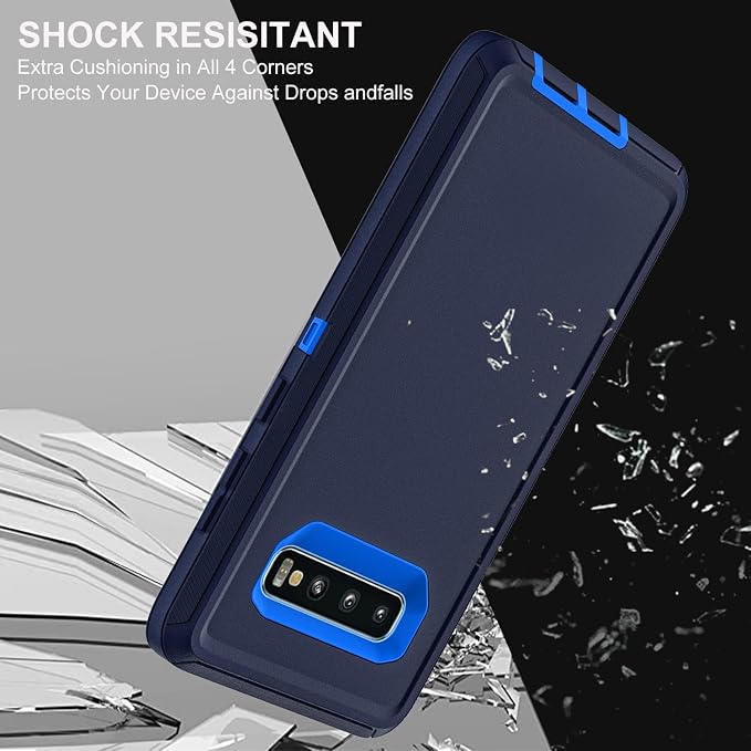 for Samsung Galaxy S10 Plus Case, with 2Pcs [Self Healing Flexible TPU Screen Protector & Camera Lens Protector] Military Grade 3 in 1 Heavy Duty Case for Galaxy S10 Plus (Navy Blue)