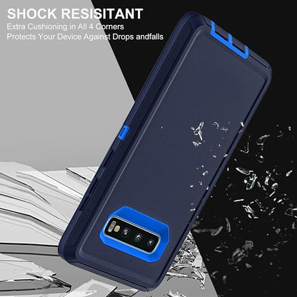 for Samsung Galaxy S10 Plus Case, with 2Pcs [Self Healing Flexible TPU Screen Protector & Camera Lens Protector] Military Grade 3 in 1 Heavy Duty Case for Galaxy S10 Plus (Navy Blue)