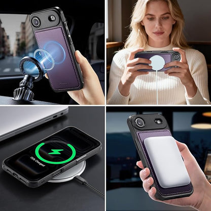 Strapurs for iPhone Air Detachable Wallet Case Compatible with Magsafe for Women, RFID Blocking 9-Card Holder Zipper Strap Lanyard PU Leather Magnetic Phone Case for iPhone 17 Air 6.5", Purple