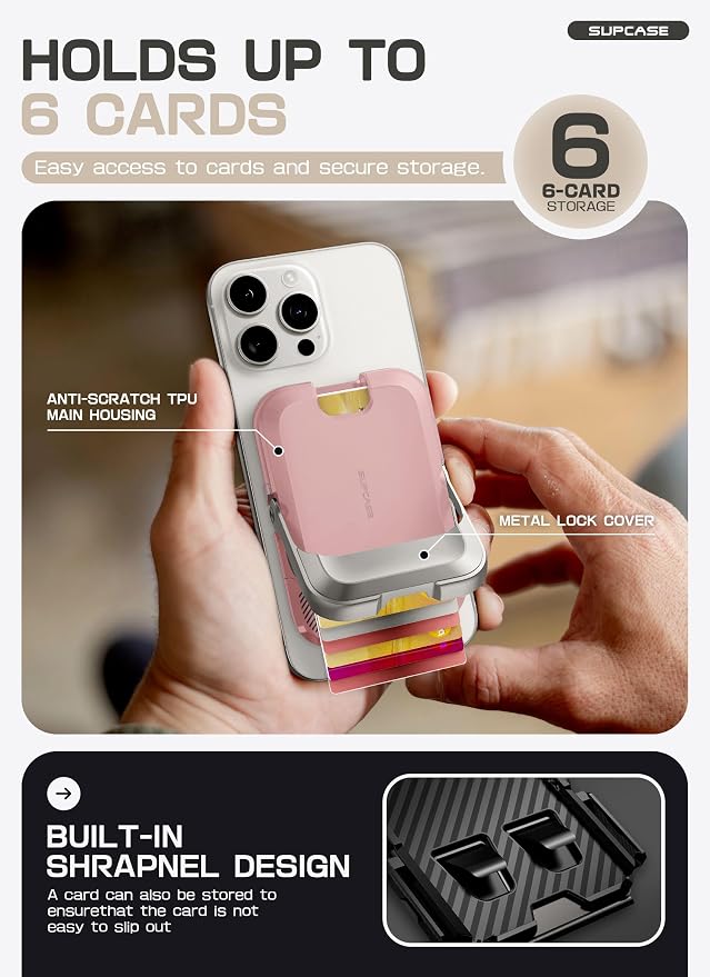 SUPCASE for MagSafe Wallet with Stand, Magnetic Wallet for Men Women, [Hold 6 Cards] [RFID Blocking] [Strong Magnetic Lock] Phone Stand Card Holder for iPhone 17/16/15/14/13/12 Series, Blush Pink