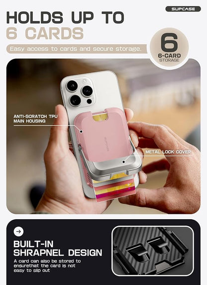 SUPCASE for MagSafe Wallet with Stand, Magnetic Wallet for Men Women, [Hold 6 Cards] [RFID Blocking] [Strong Magnetic Lock] Phone Stand Card Holder for iPhone 17/16/15/14/13/12 Series, Blush Pink