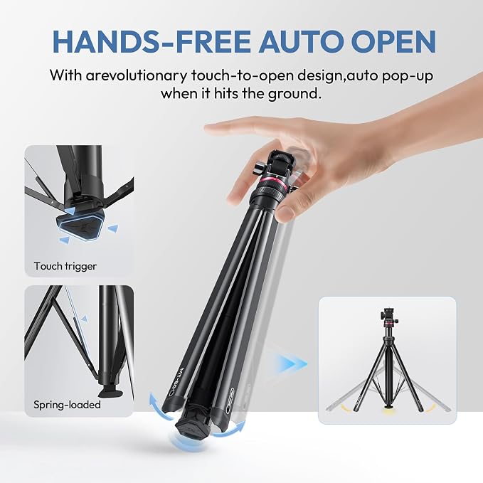 ULANZI MT-80 Aluminum Tripod Stand, 7FT Extendable Camera Phone Tripod for Travel, Auto Pop-Up, 1/4" Screw, 360 Ball Head Portable Photo Video Light Stand for DSLR Camera, Ring Light, Video Rig