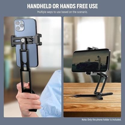 NEEWER Phone Tripod Mount with Cold Shoes, Metal Smartphone Tripod Adapter Compatible with iPhone, Multi Angle Tri Fold Cell Phone Holder, Handheld Phone Grip for Streaming Vlog SP-04