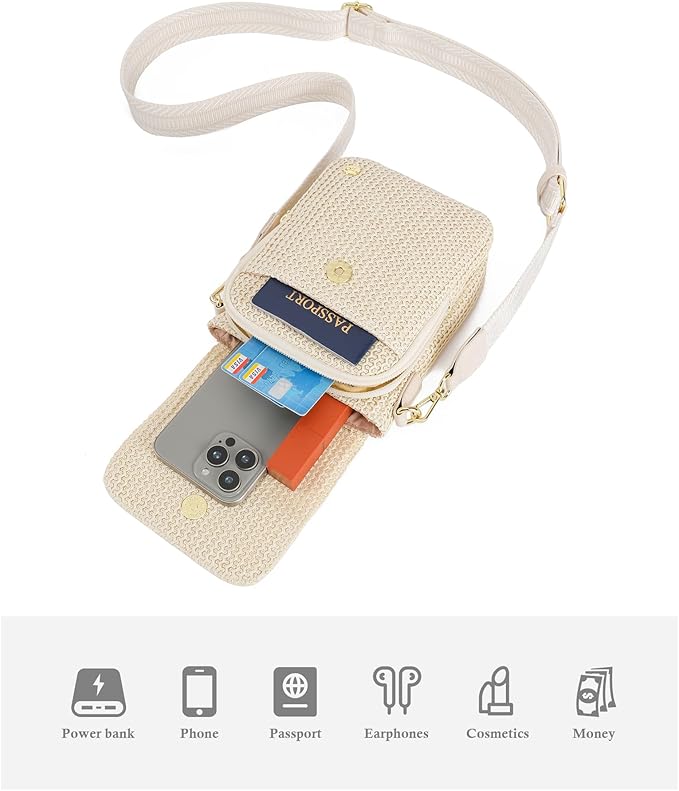 Haytijoe Faux Straw Crossbody Bags for Women Small Summer Purse RFID Woven Phone Bag Travel Beach Hawaiian Essentials Gifts