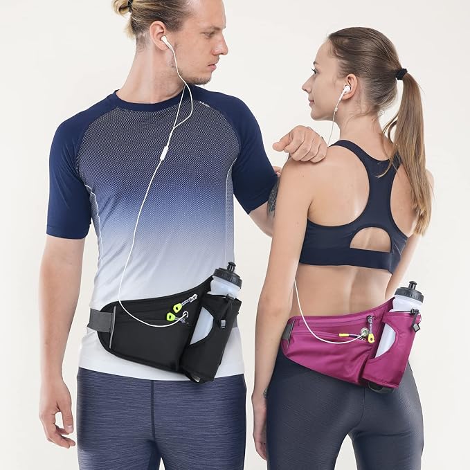 HOTEMIA Fanny Pack with Water Bottle Holder, Hydration Running Belt for Men Women Adjustable Strap Waist Bag Suitable for Hiking Running Walking Jogging Camping(Bottle Not Included) (Black)