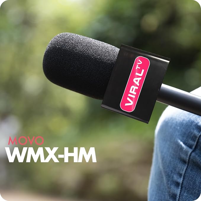 Movo WMX-HM Wireless Microphone Handle for Interviews – Handheld Adapter for DJI Mic, RODE Wireless GO, & More – Includes Mic Flag – for Creators, Journalists & Youtubers