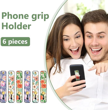 Weewooday 6 Pieces Phone Grip Holder Cell Phone Grip Strap Telescopic Finger Strap Stand Universal Finger Kickstand for Most Smartphones(Blossom)