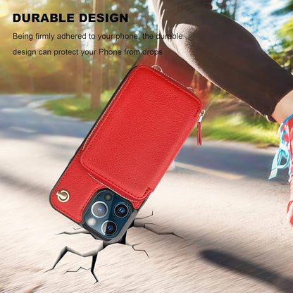 Bocasal Crossbody Wallet Case for iPhone 13 Pro Max, RFID Blocking Leather Purse Case with Card Holder, Protective Handbag Flip Cover with Zipper Wrist Strap Lanyard for Women 5G 6.7 Inch (Red)