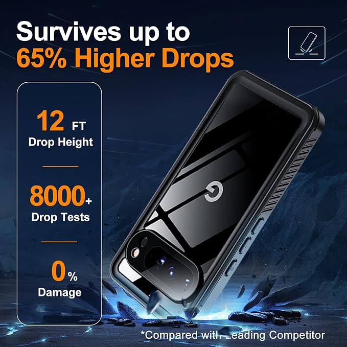 Hualele Pixel 9 Case Waterproof Built-in Screen Protector and Lens Protector, IP68 Underwater Rugged Full Body Shockproof Anti-Scratched Durable Phone Case for Google Pixel 9 Black/Clear