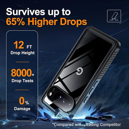 Hualele Pixel 9 Case Waterproof Built-in Screen Protector and Lens Protector, IP68 Underwater Rugged Full Body Shockproof Anti-Scratched Durable Phone Case for Google Pixel 9 Black/Clear