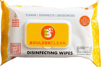 Boulder Clean Disinfecting Wipes, Sugared Lemon Scent, Disinfecting Surface Wipes, Cleans & Deodorizes, No Harsh Chemicals, Moisture-Lock Lid, Biodegradable, 72 Count (Pack of 12)