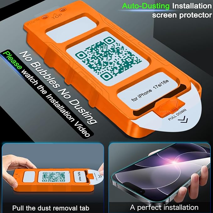 IMBZBK [Auto-Dust Removal] 3 Pack Screen Protector for iPhone 17e / iPhone 16e Accessories, Case Friendly Film, Military Grade Shatterproof Tempered Glass 3 Camera Lens Protector, Easy Installation