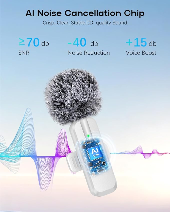 Wireless Mini Microphone for iPhone, Android - 2 Pack Lavalier Microphone for Video Recording, 2 In 1 Noise Reduction Lapel Mic for Ipad, Clip-on Mini Mic with USB-C for Content Creators Podcast