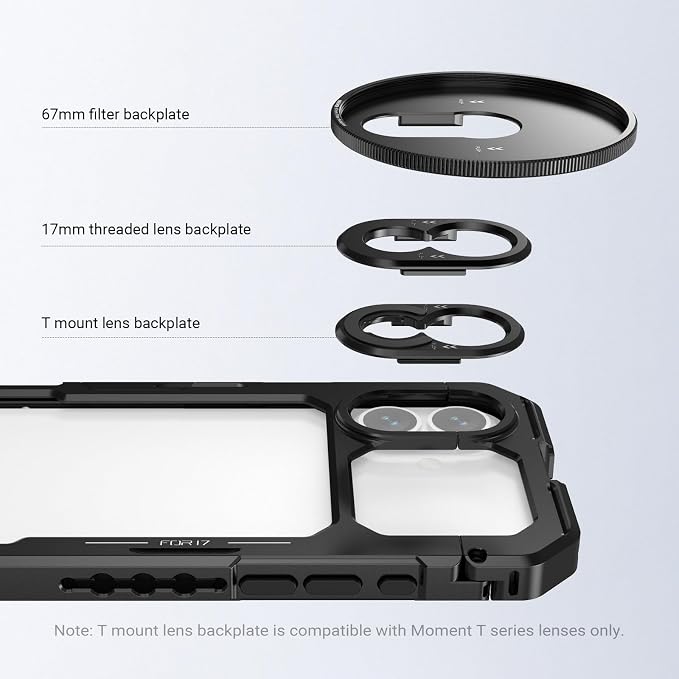 NEEWER Phone Cage Compatible with iPhone 17 Only, Quick Release Video Rig Stabilizer Accessories Kit with 67mm Filter Ring, 17mm Lens Backplate, T Mount Adapter, Camera Control Cap, PA158 (Black)