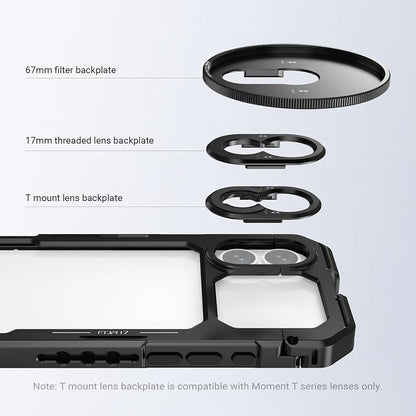 NEEWER Phone Cage Compatible with iPhone 17 Only, Quick Release Video Rig Stabilizer Accessories Kit with 67mm Filter Ring, 17mm Lens Backplate, T Mount Adapter, Camera Control Cap, PA158 (Black)