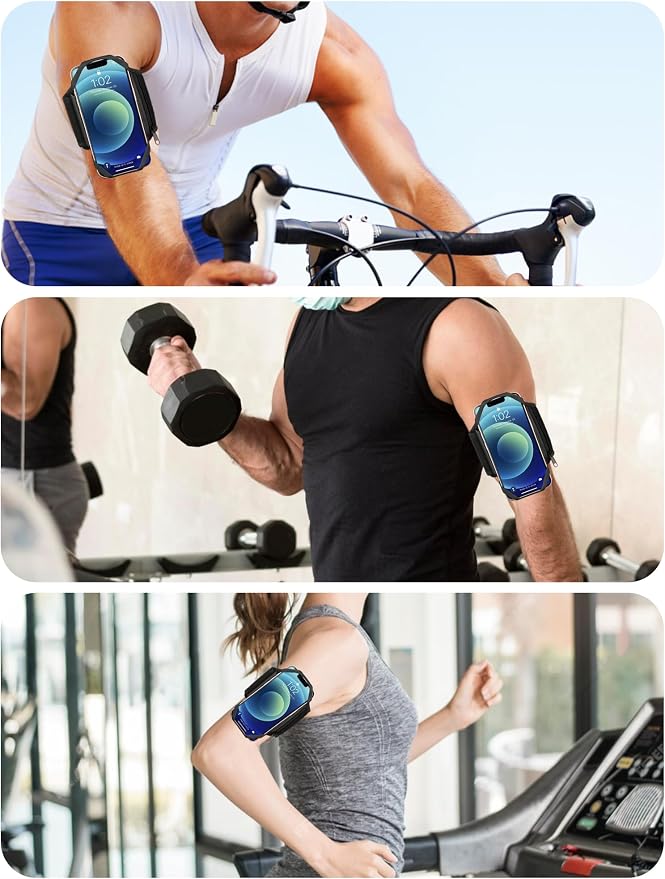 Running Armband Phone Holder with Earphone Bag 360° Rotatable Arm Band for Phone for Running Fits iPhone 16 Pro Max/15/14/13 and All 4.5-7" Phone, for iPhone Arm Band for Running Accessories Women Men