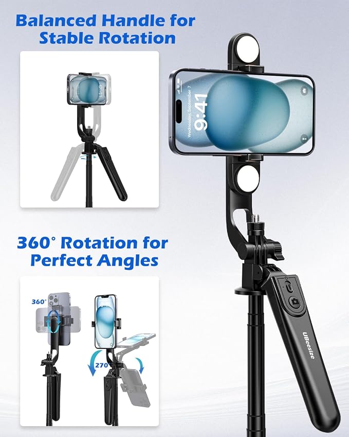 UBeesize 64'' Extendable Selfie Stick Tripod with Light & Remote, Adjustable Phone Tripod Stand for iPhone 17-11, Android, Camera, Travel Vlogging & Video Recording