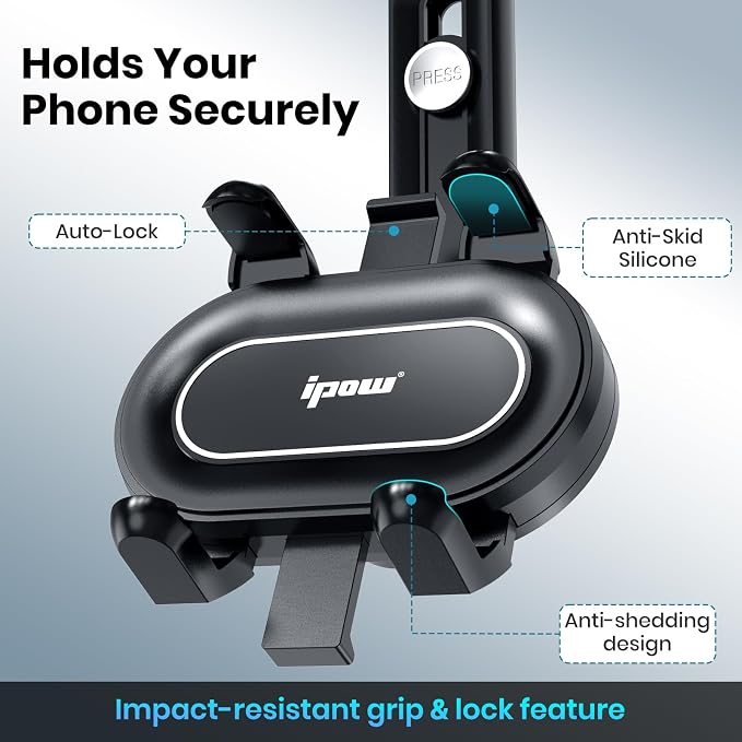 IPOW Large Rearview Mirror Phone Holder, Rotatable and Retractable, Anti-Shake Phone Mount for Car Compatible with iPhone 17/16/15/14/13/12/11 Pro Max, Samsung All 4-7 Inch Phones