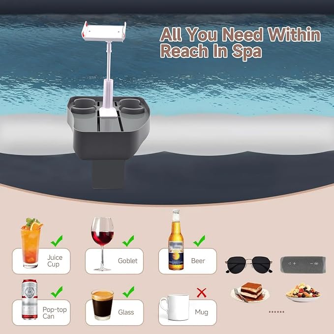 Spa Gift Set - Hot Tub Tray with Adjustable Phone Holder, Hot Tub Accessories, Perfect for Relaxation in Inflatable Hot Tub/Pool, Unique Gifts for Women, Mom and Parents