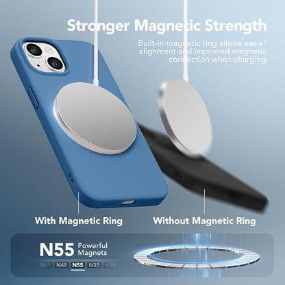 GONEZ Magnetic for iPhone 14 Case, Compatible with Magsafe, with Screen Protector + Camera Protector, Anti-Scratch Microfiber Lining, Liquid Silicone Shockproof Protective Phone Case, Lake Blue