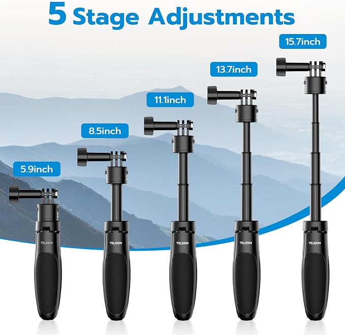 TELESIN 40cm/15.75'' Selfie Stick Tripod, Quick Release Portable Vlog Camera Selfie Stick Handle Grip Monopod for GoPro 13 12 11 10 Max/Insta360 X5/AKASO/DJI Osmo Action 6 5 pro Osmo Nano Accessories