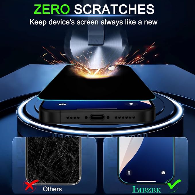 IMBZBK [Auto-Dust Removal] 3 Pack Privacy Screen Protector for iPhone 17 [6.3 INCH] Anti Spy Private Accessories, Case Friendly Film, Military Grade Tempered Glass 3 Camera Lens Protector