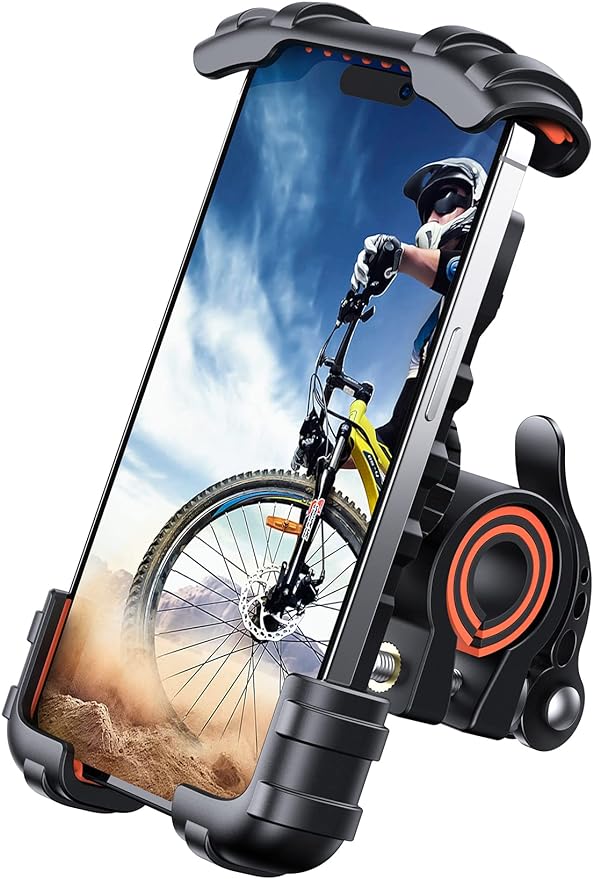 Lamicall Bike Phone Holder, Motorcycle Phone Mount - Motorcycle Handlebar Cell Phone Clamp, Scooter Phone Clip for iPhone 14 Plus/Pro Max, 13 Pro Max, S9, S10 and More 4.7" - 6.8" Smartphone, Orange