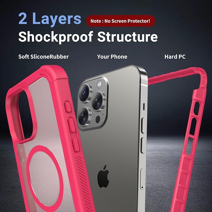 jaroco Magnetic for iPhone 15 Pro Max Case, [Compatible with MagSafe][Military Grade Drop Protection][Heavy Duty Protection][Non-Slip][Shockproof] 2-Layer Durable Bumper Phone Case 6.7''-Rose