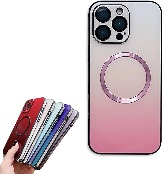Gradient Glass-Gloss Case for iPhone 17/16/15/14/13 Series - Magnetic Case with Full Camera Lens Protector, Scratch Resistant Gradient Glass Back Cover Phone Case (Pink,for iPhone 16)