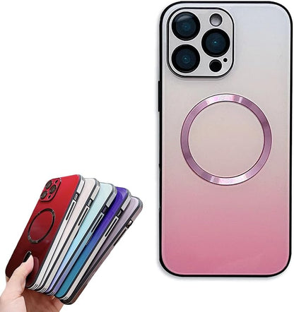 Gradient Glass-Gloss Case for iPhone 17/16/15/14/13 Series - Magnetic Case with Full Camera Lens Protector, Scratch Resistant Gradient Glass Back Cover Phone Case (Pink,for iPhone 14)