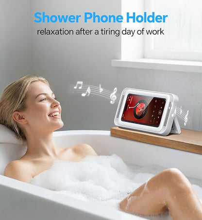 Coolpow Shower Phone Holder Waterproof with Speaker, Waterproof Phone Holder for Shower with 480° Adjustable【Enhanced Sound Quality】 HD Touch Screen Water-Proof & Anti-Fog Phone Mount for 4-7" Phones