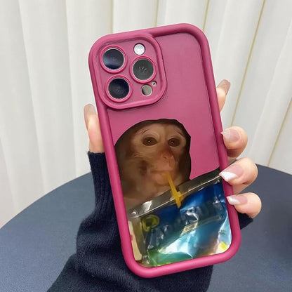 Monkey Phone Case, Funny Monkey Phone Cases, Monkey Drinking Phone Case, for iPhone 16/15/14/13/12/11 Promax (Wine Red B,for iPhone 12)