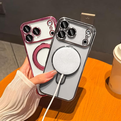 LXK Magnetic Invisible Stand for iPhone 17 Pro Max Case 6.9" Compatible with MagSafe, Military-Grade Protection, with Camera Protector, Clear Scratch-Resistant Back Cover for 17 ProMax, Silver