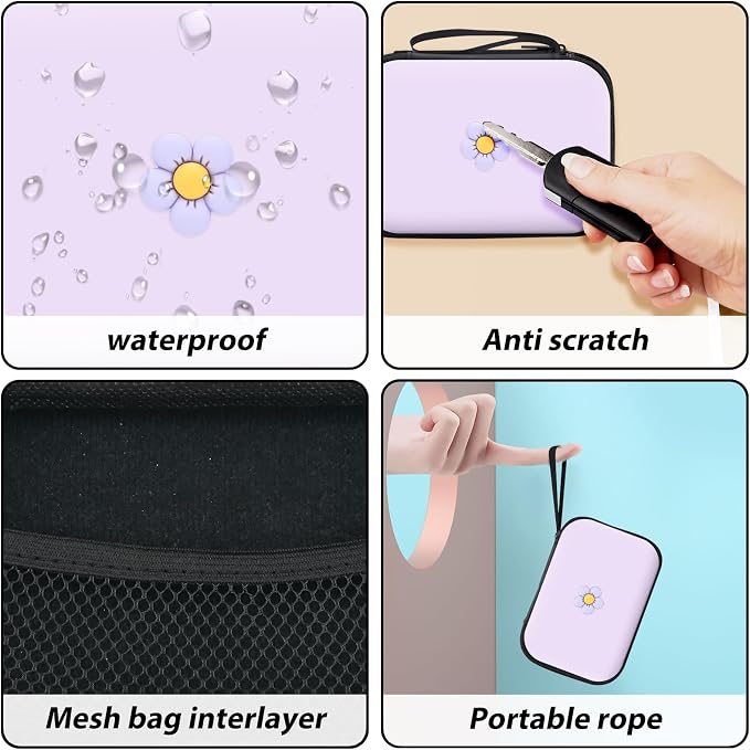 CameCosy DIY Phone Charger Case Storage Set with Earphone Wire Saver and Lovely Cable Storage Bag, Cute Charger Protector Cord Organizer for iPhone (Purple Flower)
