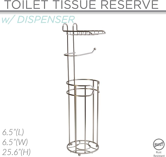 Bath Bliss Contemporary Toilet Paper Reserve and Dispenser | Dimensions: 6. 5" x 6. 5" x 25. 6" | Build in Shelf to Hold Cellphone | Holds 4 Toilet Paper Rolls | Bathroom Accessories | Stain