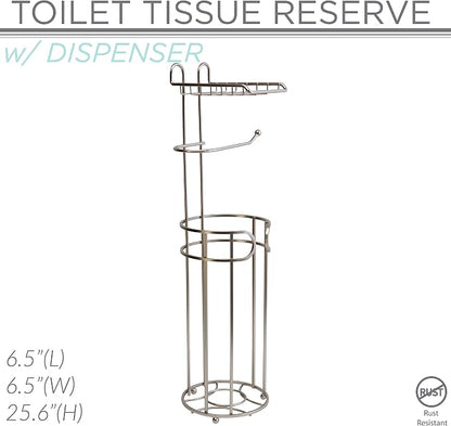 Bath Bliss Contemporary Toilet Paper Reserve and Dispenser | Dimensions: 6. 5" x 6. 5" x 25. 6" | Build in Shelf to Hold Cellphone | Holds 4 Toilet Paper Rolls | Bathroom Accessories | Stain